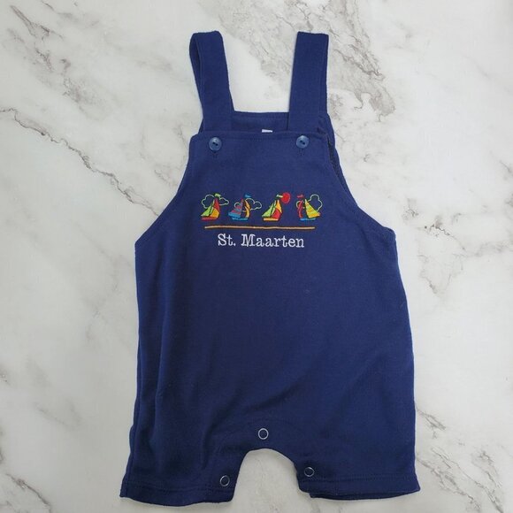 St. Maarten Sailboats Soft Stretch Jersey Knit Overalls Romper Romphim 0-3M - Picture 1 of 4